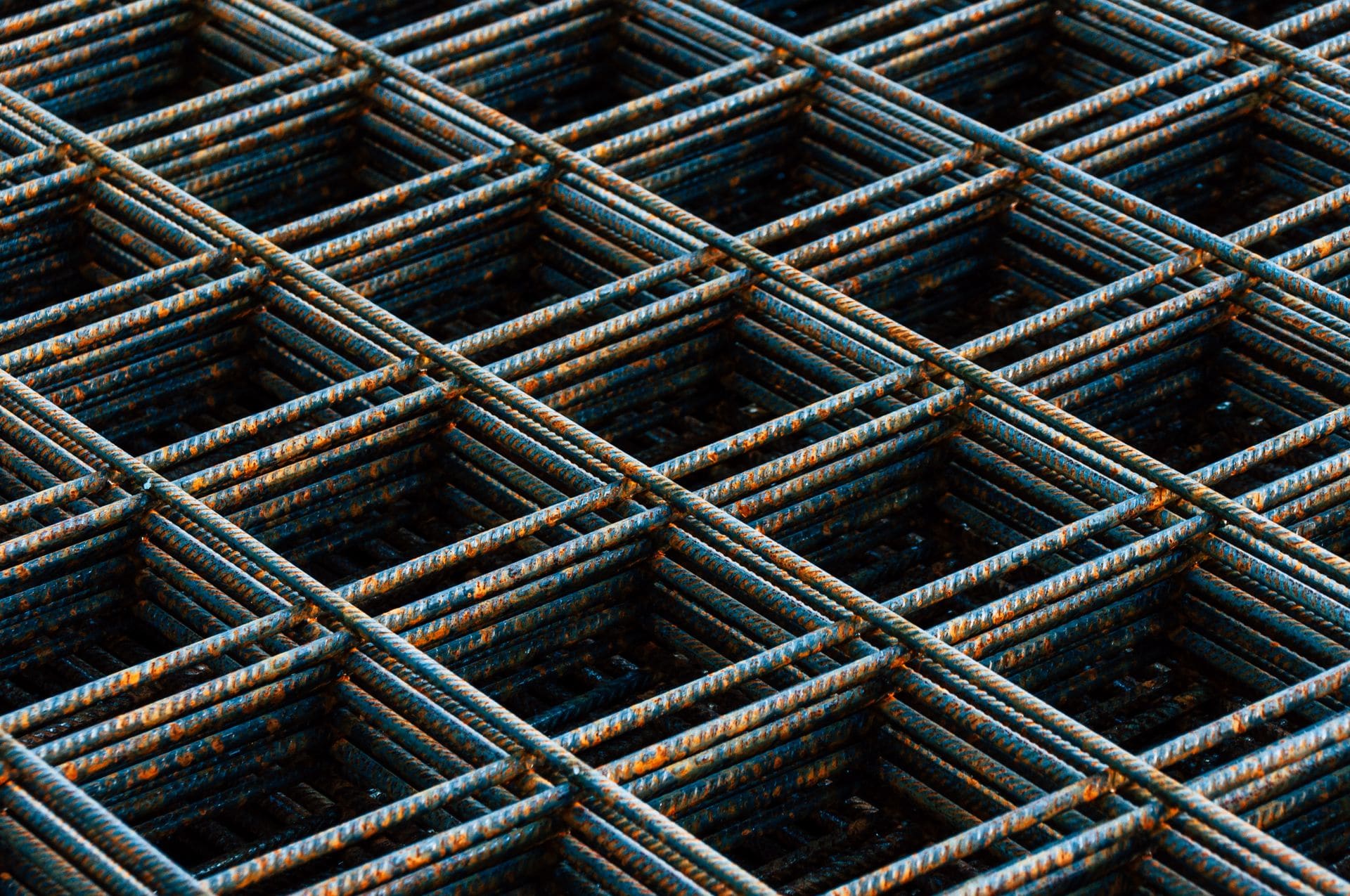 Welded wire reinforcement mesh stacked before a concrete pour